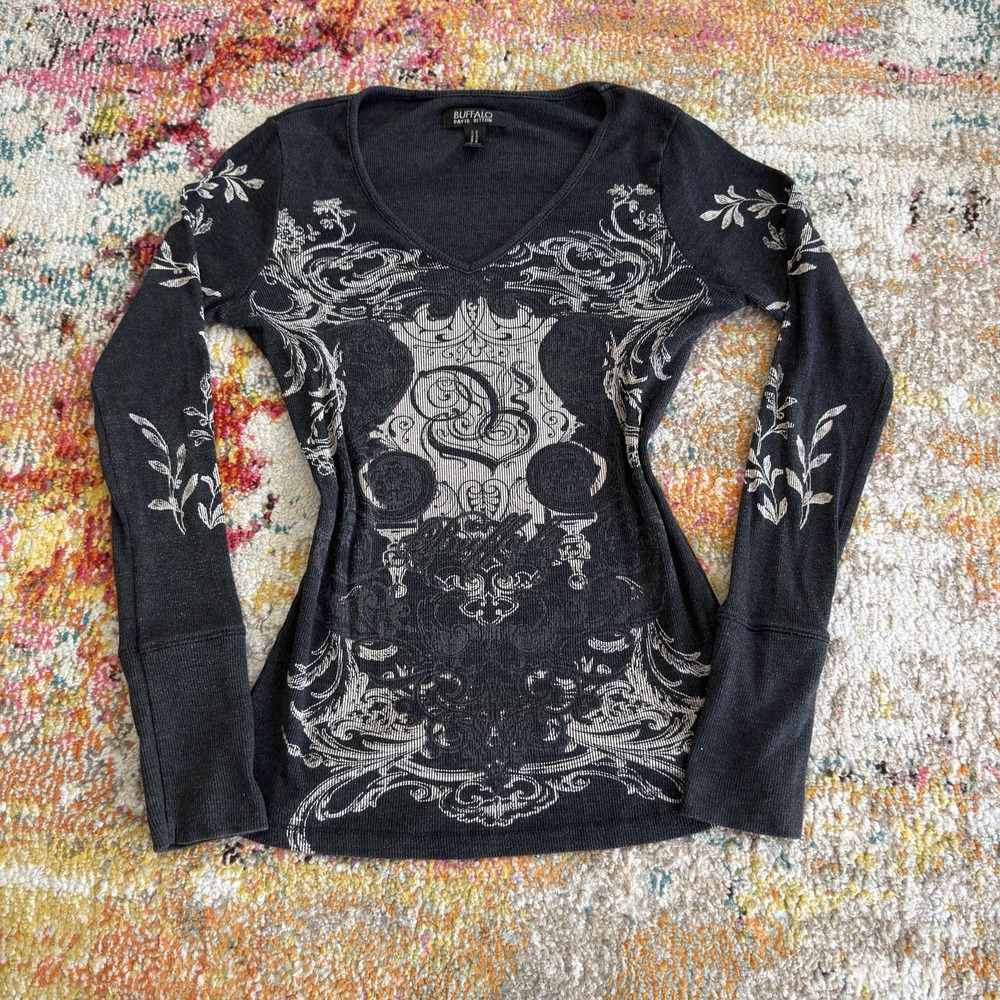 Y2K 2000s Grunge Buffalo David Bitton Long Sleeve Thermal Shirt Womens M